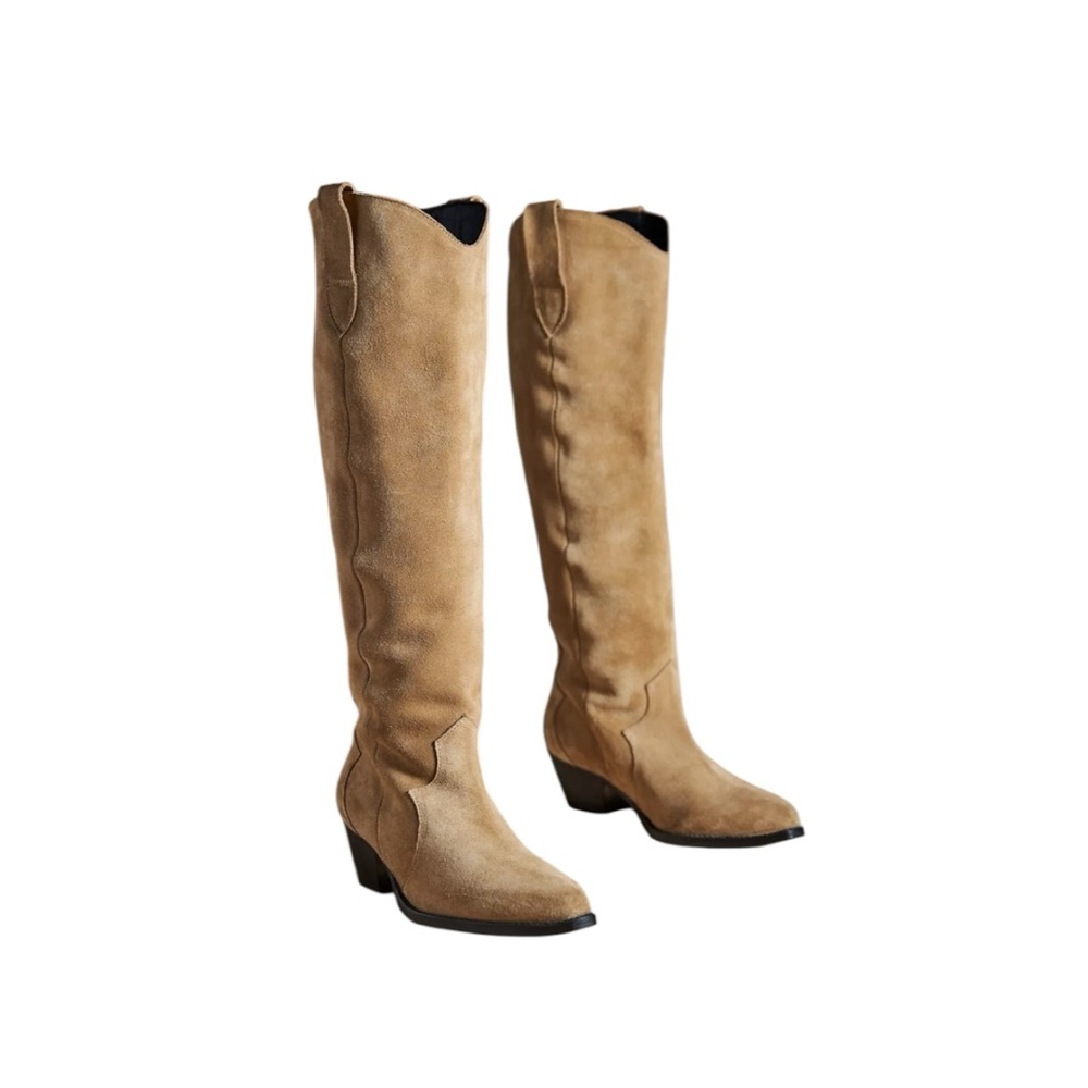 Tan Suede Knee-High Boots - Picture 5 of 6